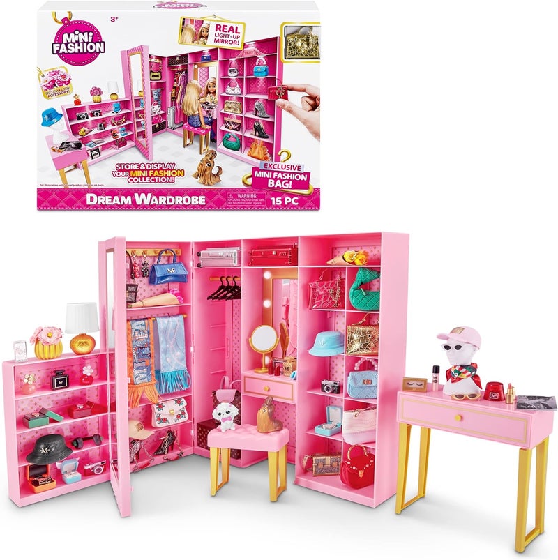Mini Brands Mini Fashion Dream Wardrobe by ZURU with Exclusive Metallic Mini Fashion Bag and 25+ Storage Areas to Hold Doll Accessories Gift - Image 1